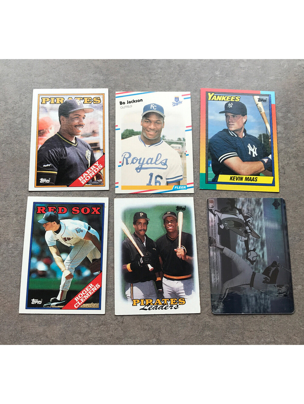 Lot Of Six Vintage Baseball Trading Cards Barry Bonds, Bo Jackson & More